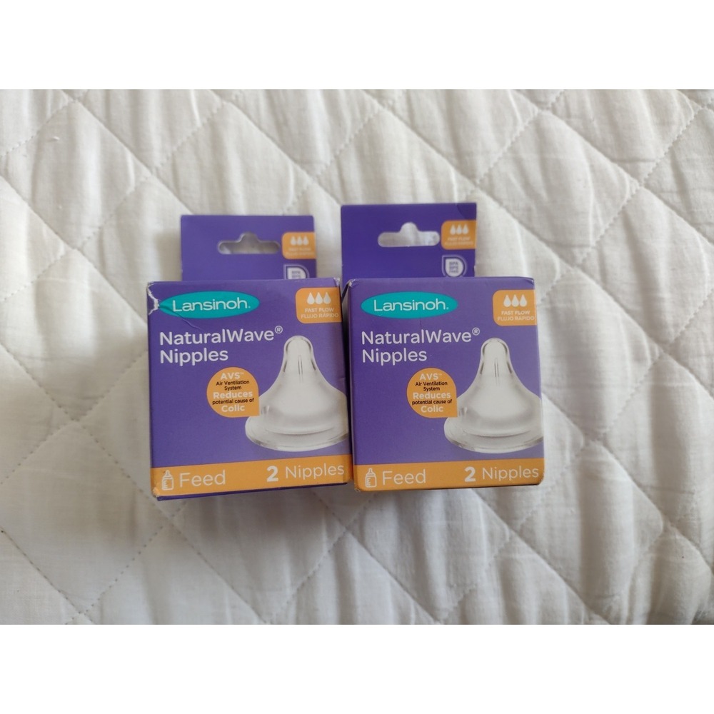 Two Boxes Lansinoh Naturalwave Baby Bottle Nipples  Fast Flow Anti-Colic 2 Ct